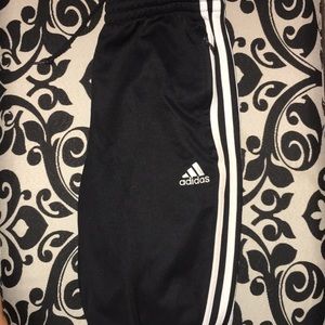 Black and white adidas joggers